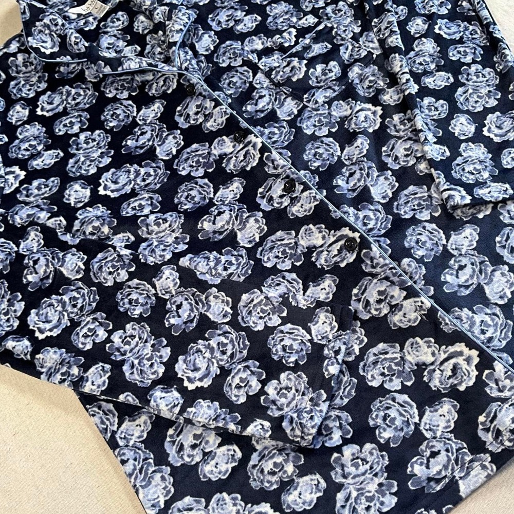 Womens Nicole Miller New York Navy Floral Polyester Spandex Pajama Top (Large)